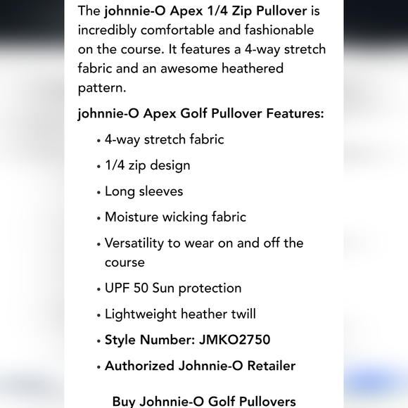 johnnie-O Apex Prep-Formance 1/4 Zip Golf Pullover HeatherTwill Gulf Blue Lg EUC - Picture 16 of 16